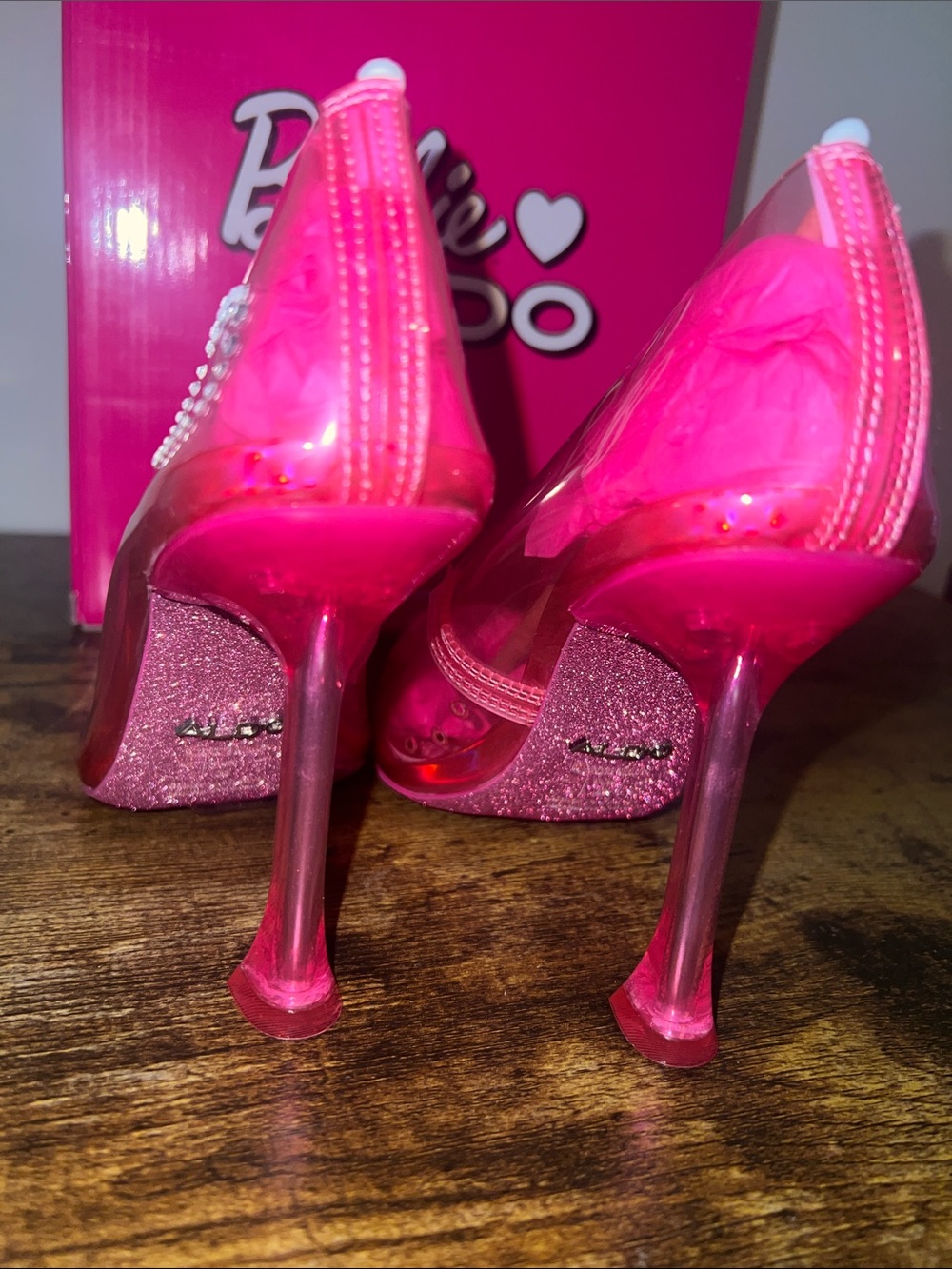 Aldo Bright Pink Pointed Heel Pumps with Rhinestone Accent - Picture 3 of 4